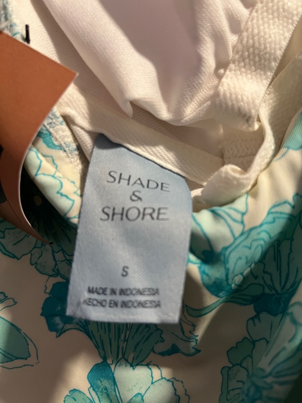 NWT Shade & Shore White & Aqua Floral Off-Shoulder Ruffle Swimsuit- 1 piece Sz S - Picture 9 of 15